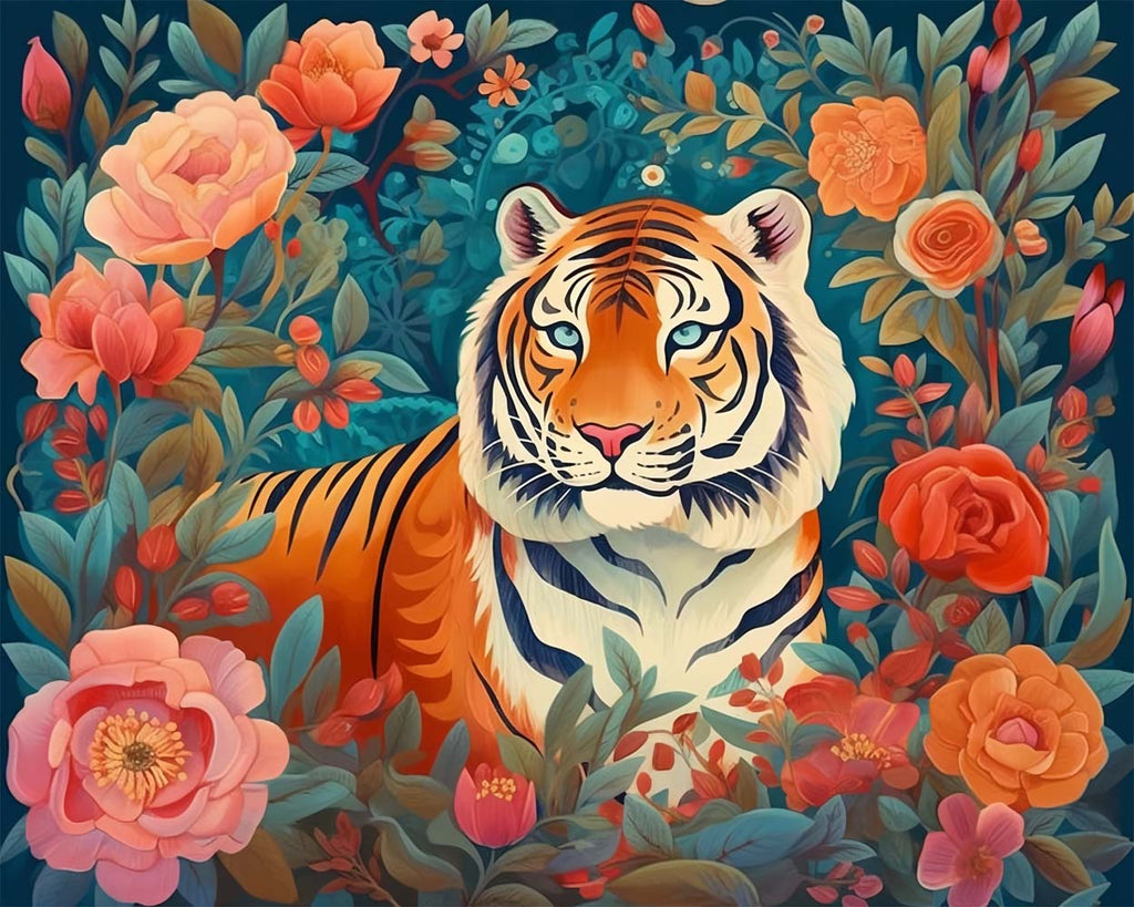 Tiger and Flowers Paint by Numbers