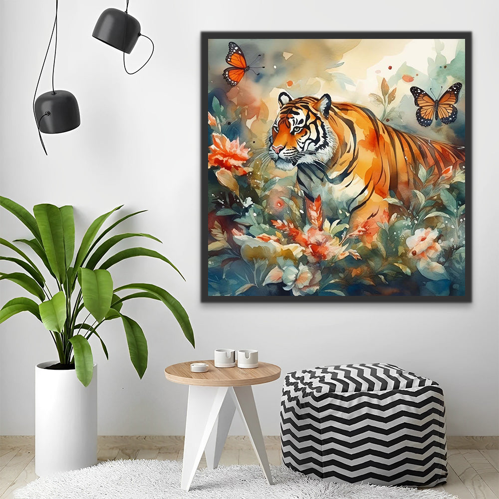 Tiger, Butterflies and Flowers Paint by Numbers