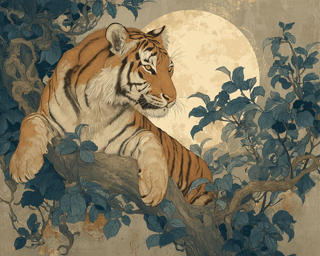 Tiger Climbing on a Tree Paint by Numbers