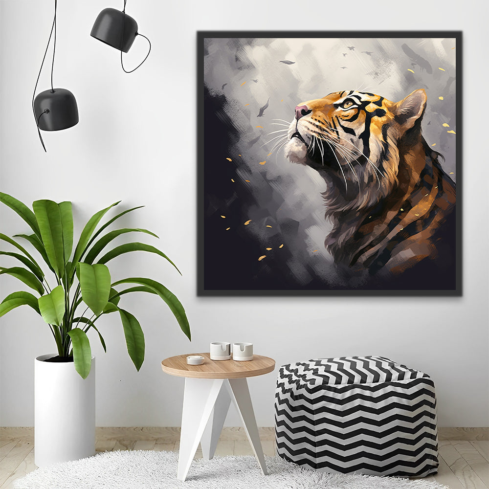 Tiger on Gray Background Paint by Numbers