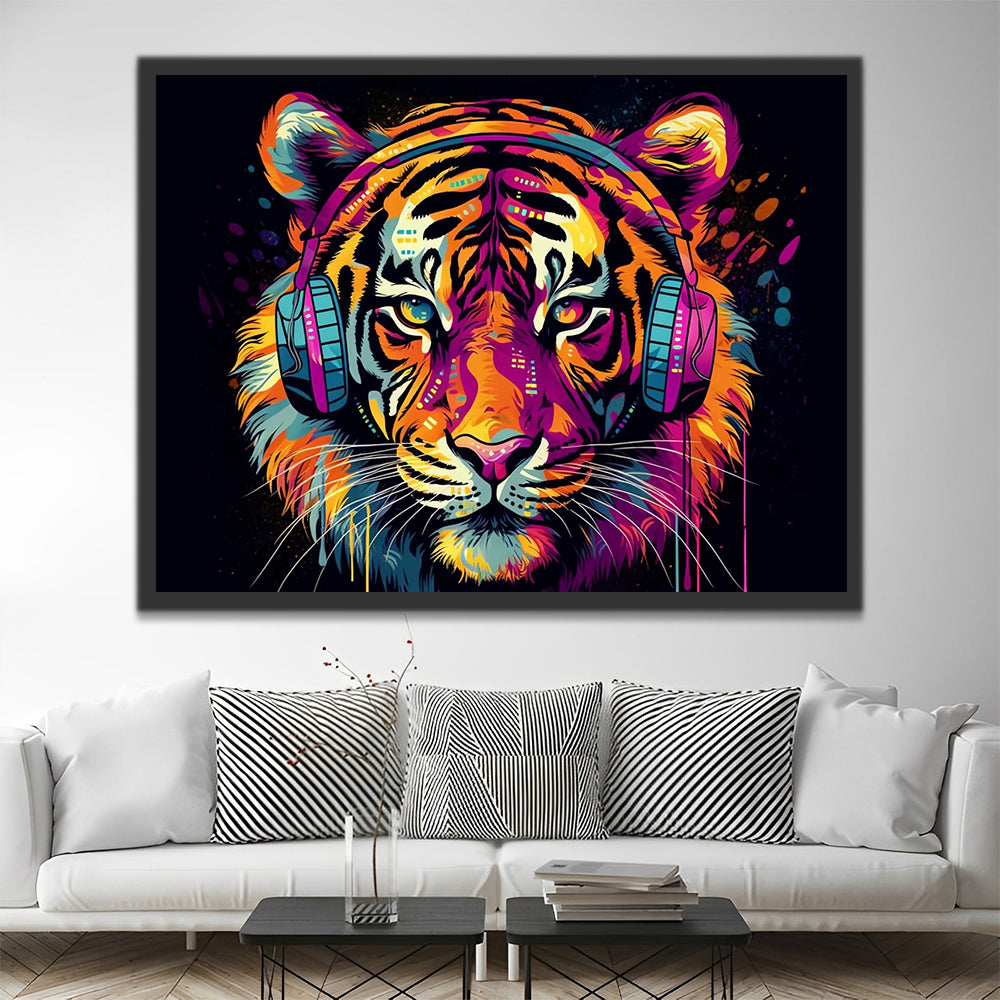 Tiger with Headphones Paint by Numbers