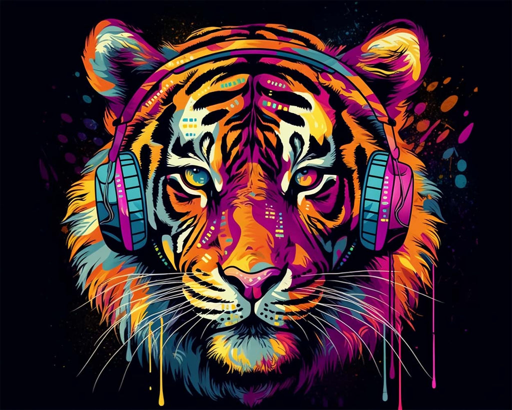 Tiger with Headphones Paint by Numbers