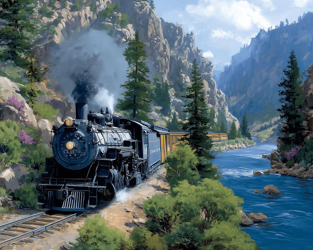 Train Running in the Mountains Paint by Numbers