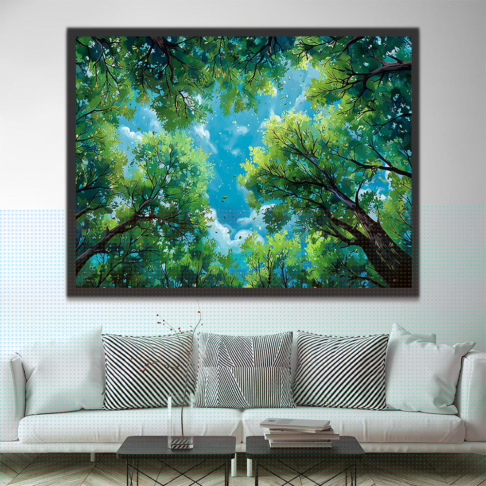 Tree Crowns under Blue Sky Paint by Numbers