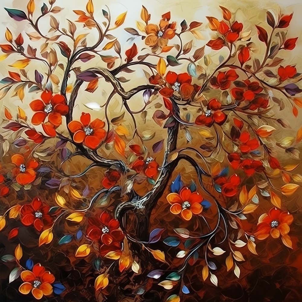 Tree with Red Flowers Paint by Numbers