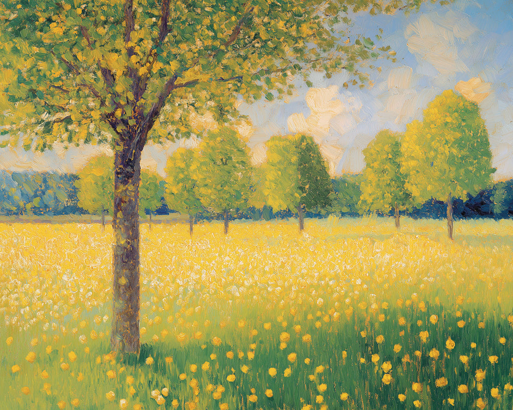 Trees in Yellow Flower Field Paint by Numbers