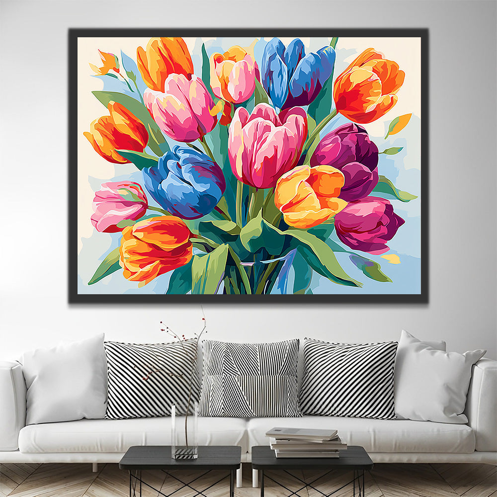 Tulips in Four Bright Colors Paint by Numbers