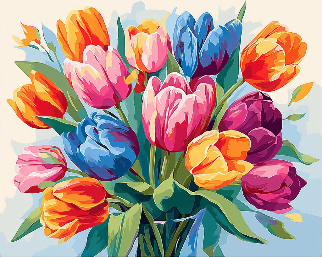 Tulips in Four Bright Colors Paint by Numbers