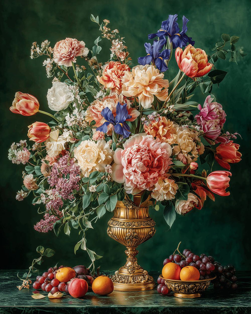 Tulips, Peonies and Irises in the Gold Vase Paint by Numbers