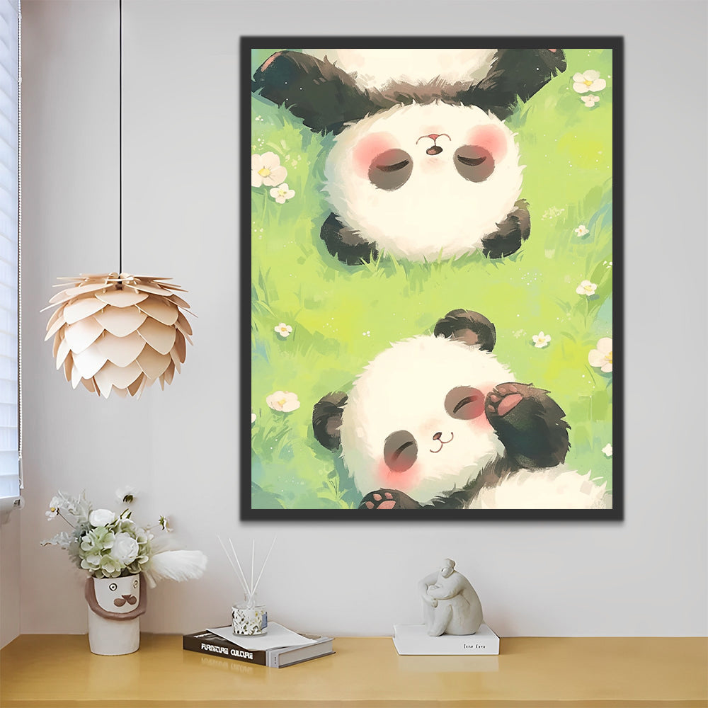 Two Baby Pandas Lying on the Grass Paint by Numbers