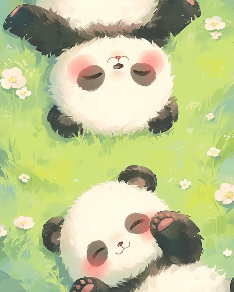 Two Baby Pandas Lying on the Grass Paint by Numbers