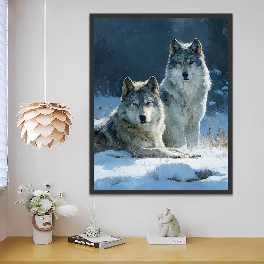 Two Wolves in the Snow Paint by Numbers