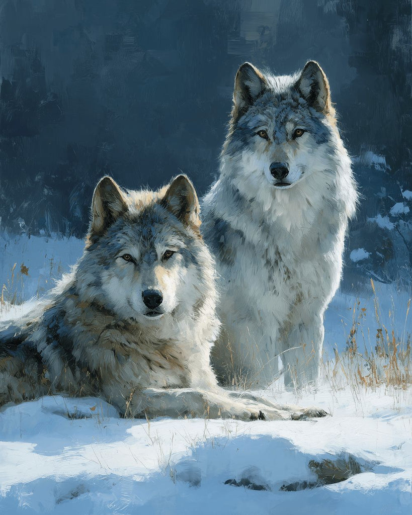 Two Wolves in the Snow Paint by Numbers