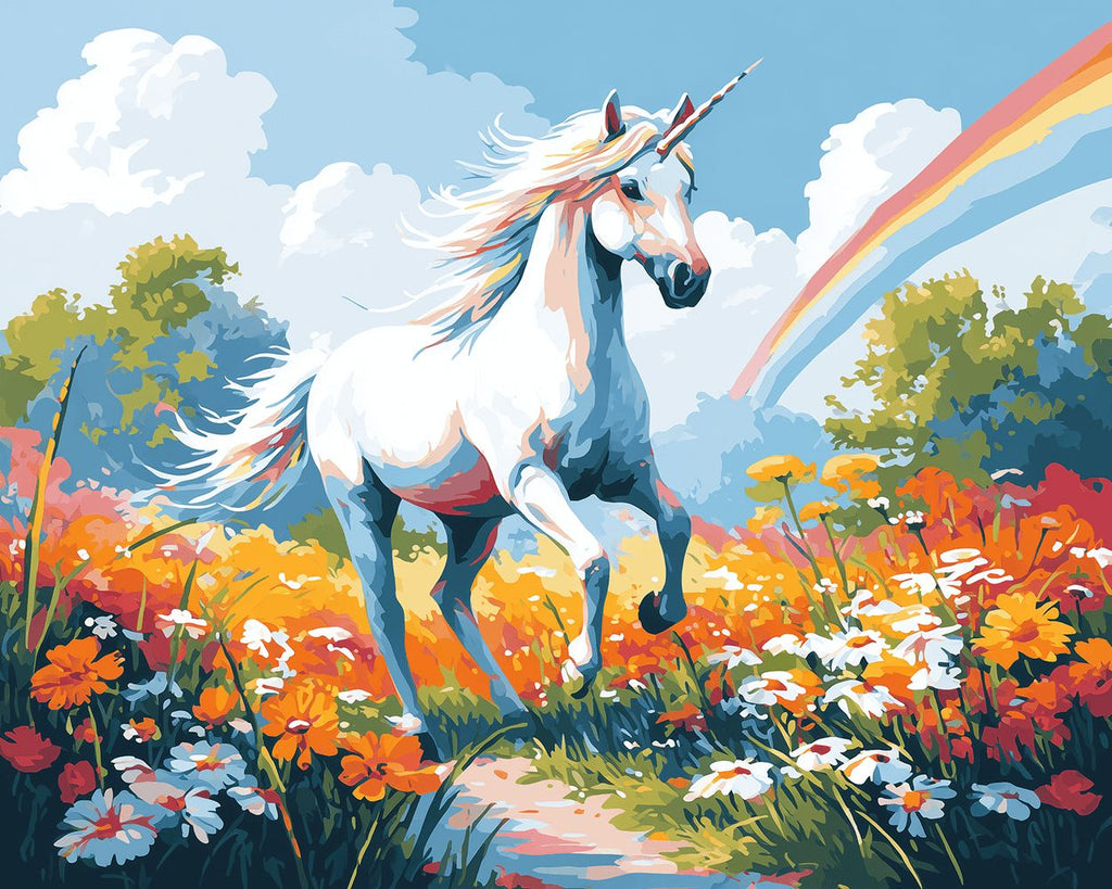 Unicorn Running in the Flower Field Paint by Numbers