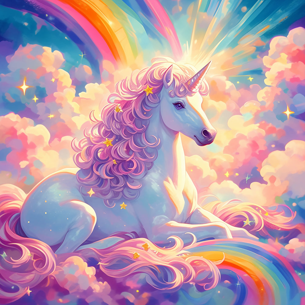 Unicorn with Pink Hair and Rainbow Paint by Numbers