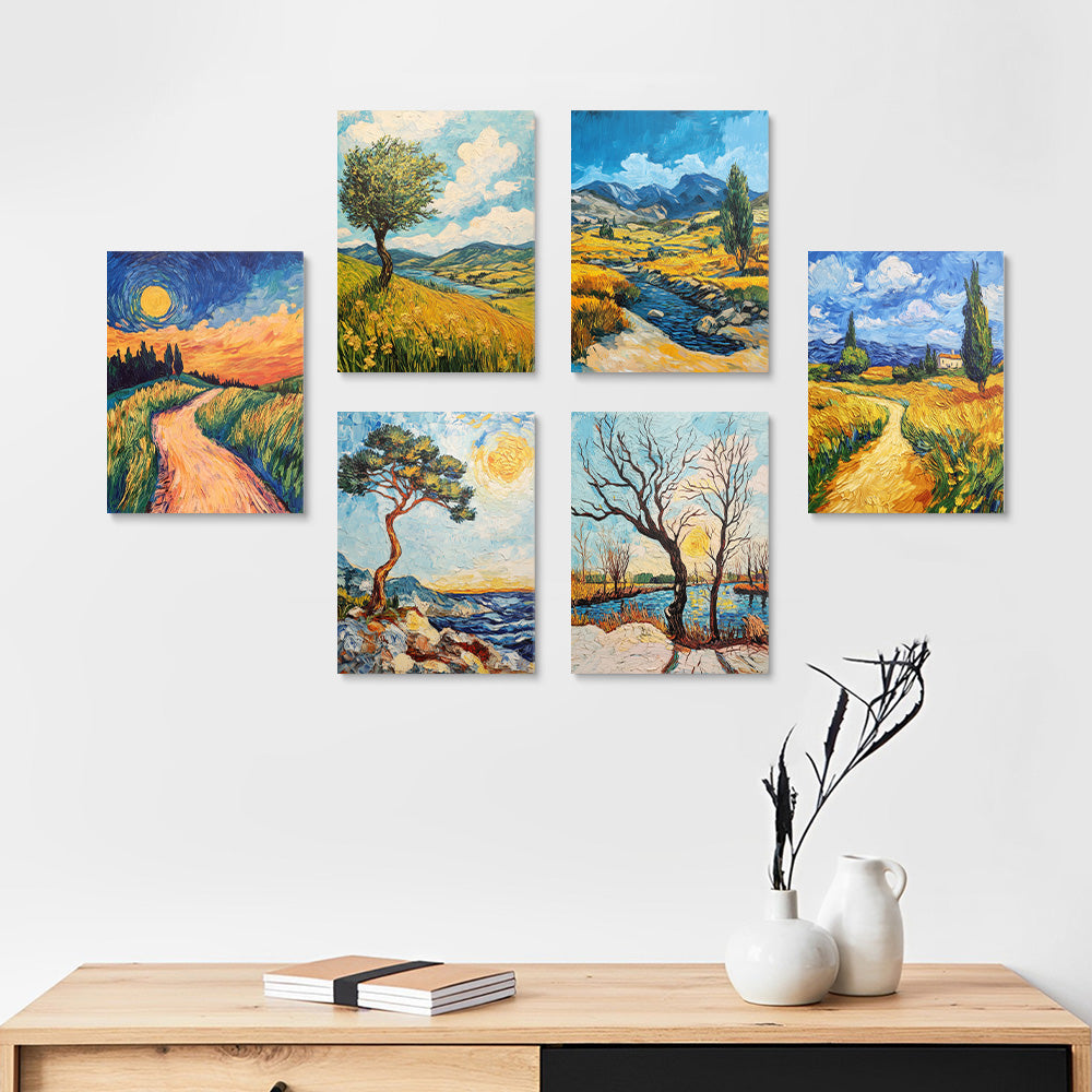 Van Gogh-style Natural Landscape 6 Pieces Mini Paint by Numbers