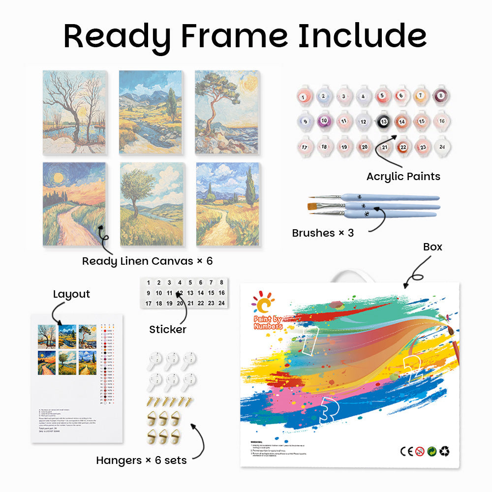 Van Gogh-style Natural Landscape 6 Pieces Mini Paint by Numbers