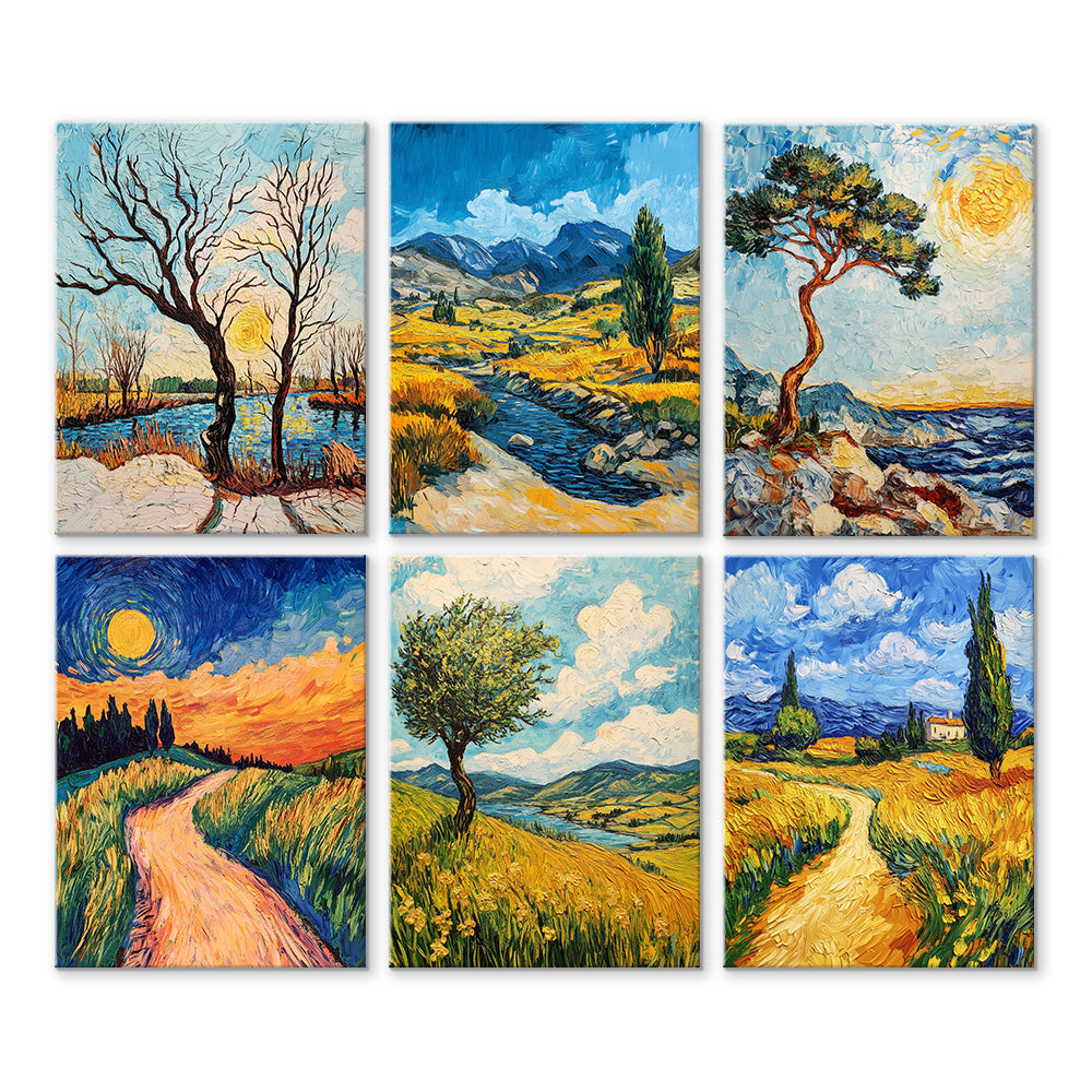Van Gogh-style Natural Landscape 6 Pieces Mini Paint by Numbers