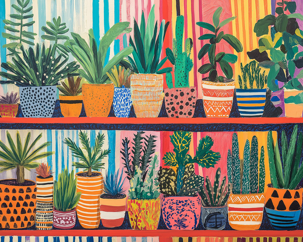 Various Succulent Potted Plants on the Shelf Paint by Numbers