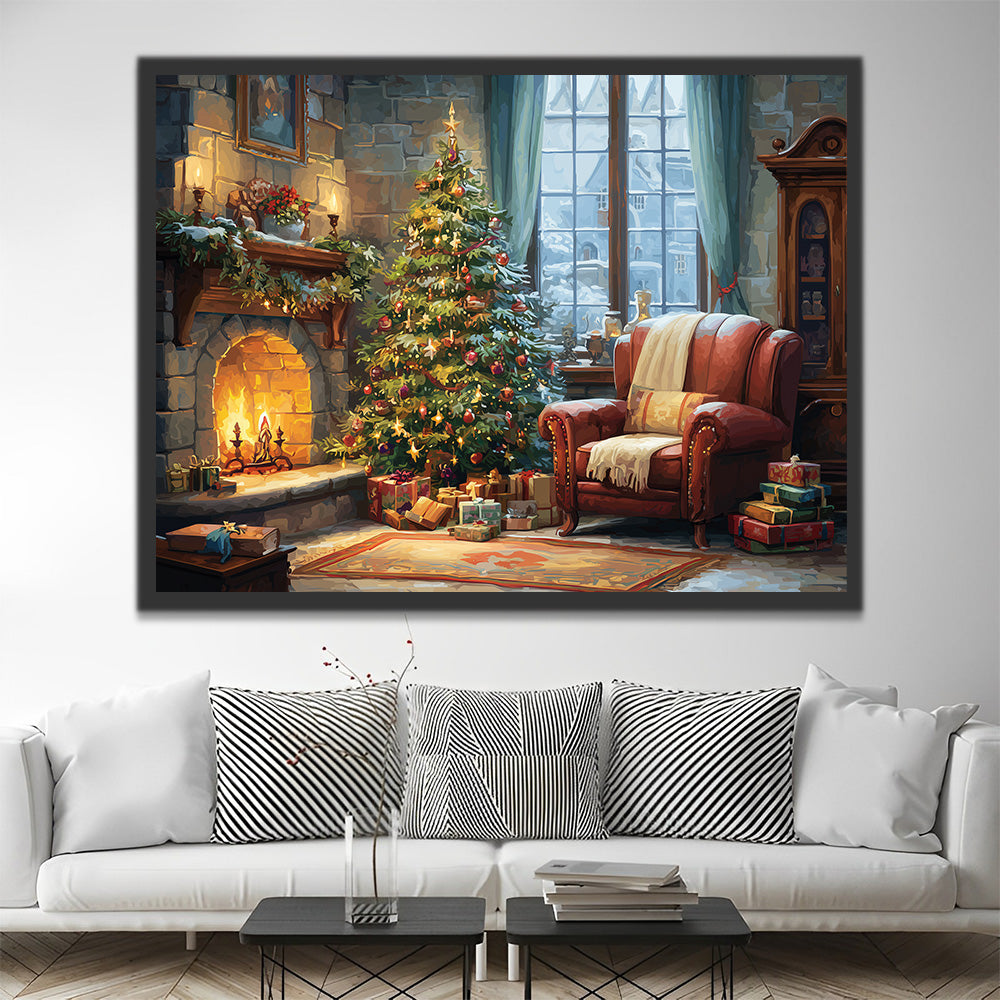 Warm Fireplace and Christmas Tree Paint by Numbers