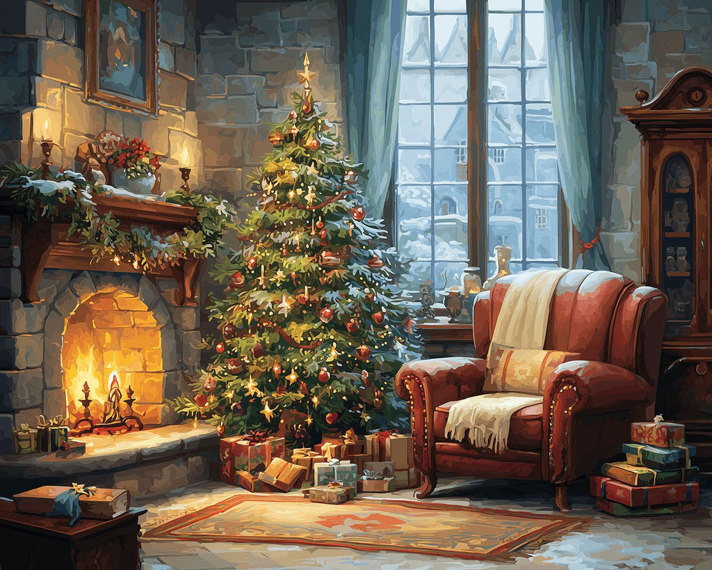 Warm Fireplace and Christmas Tree Paint by Numbers