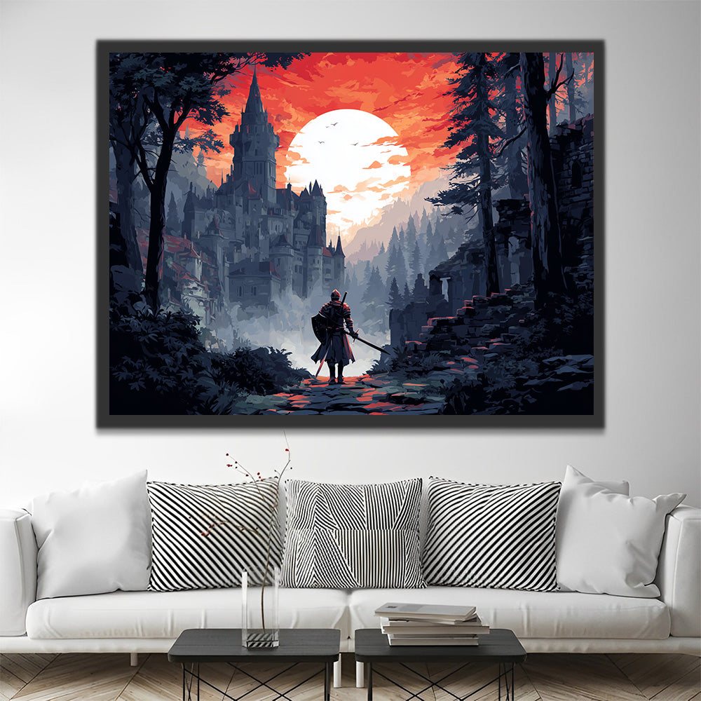 Warrior Under the Dark Castle Paint by Numbers