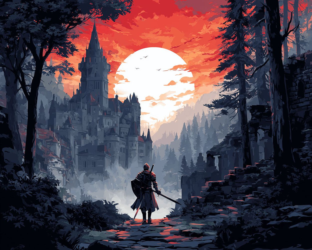 Warrior Under the Dark Castle Paint by Numbers