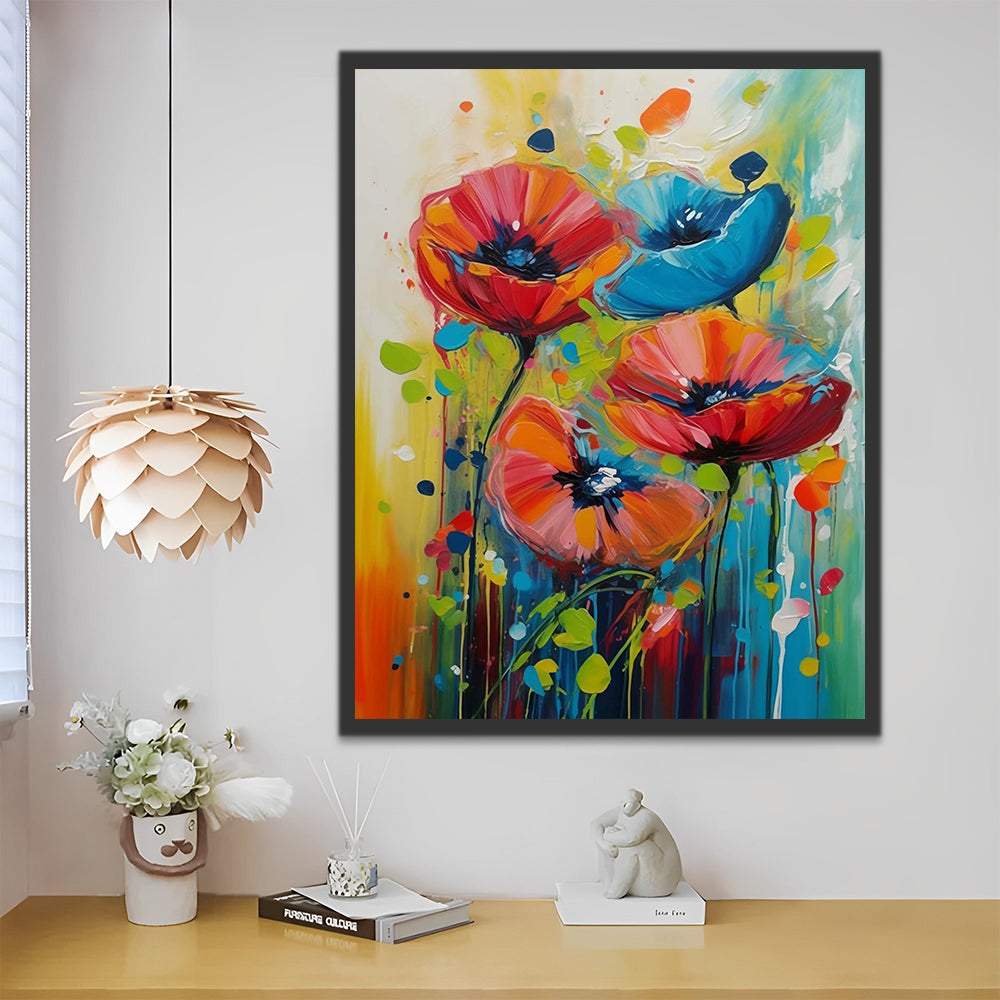 Watercolor Blue and Red Poppies Paint by Numbers