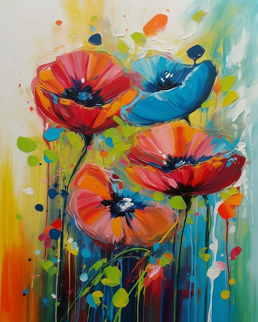 Watercolor Blue and Red Poppies Paint by Numbers