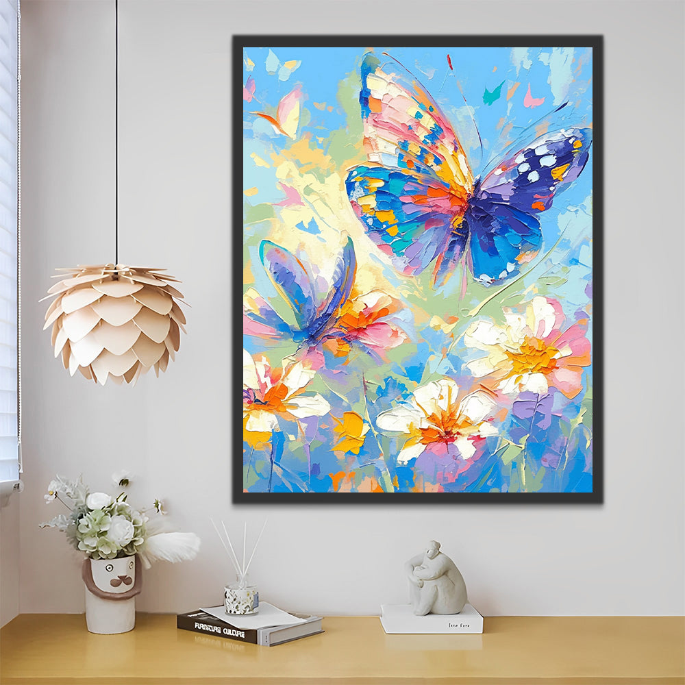 Watercolor Butterfly and Blue Sky Paint by Numbers