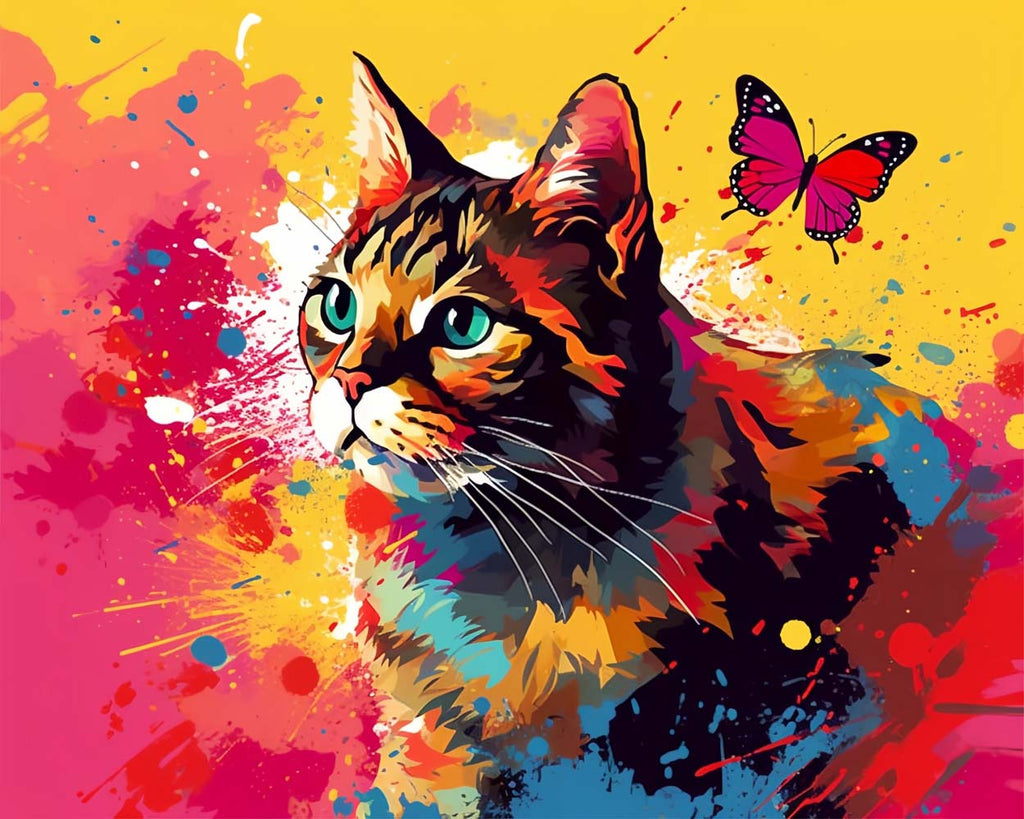 Watercolor Cat and Butterfly Paint by Numbers