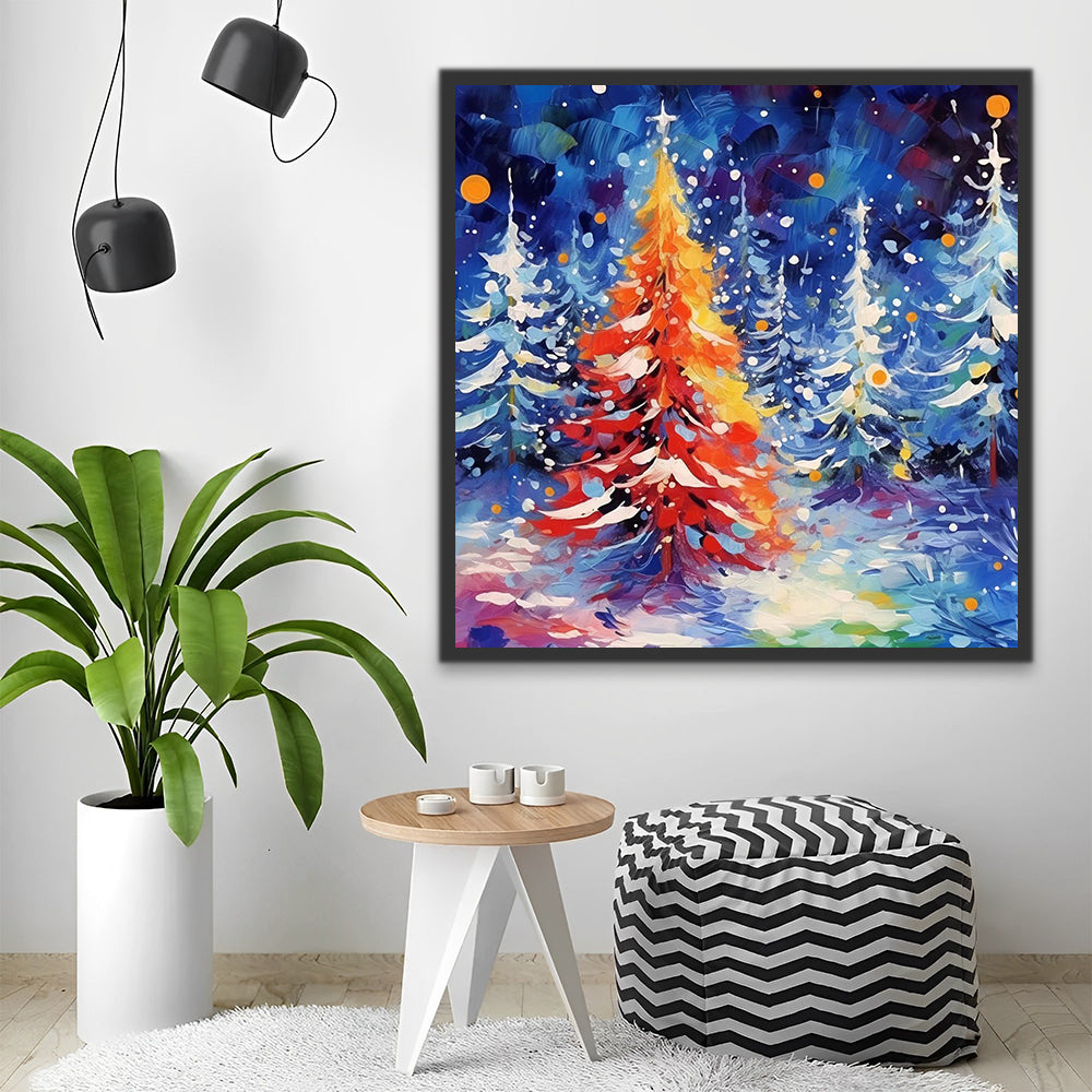 Watercolor Christmas Trees in Snow Paint by Numbers