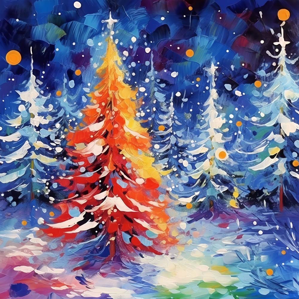 Watercolor Christmas Trees in Snow Paint by Numbers