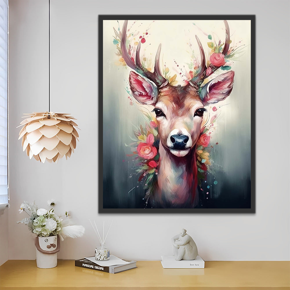 Watercolor Deer and Flowers Paint by Numbers