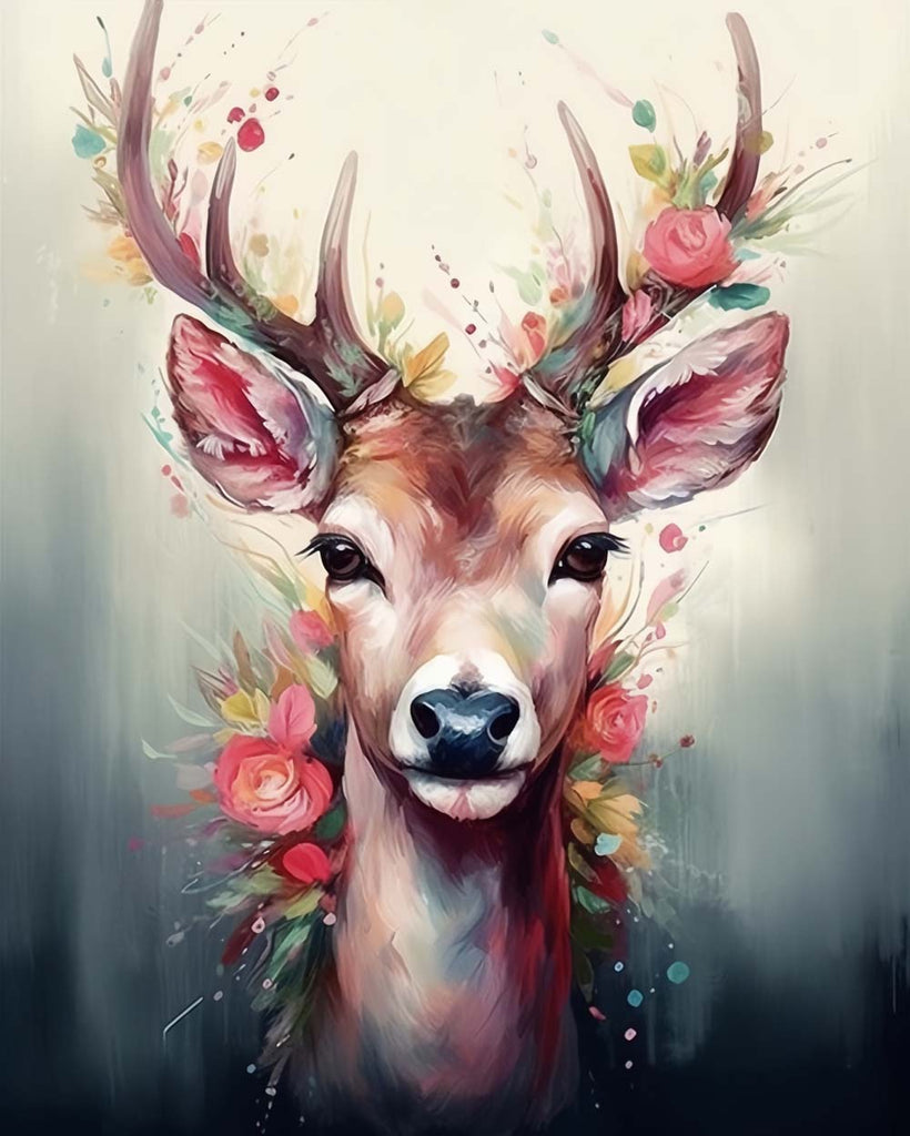 Watercolor Deer and Flowers Paint by Numbers