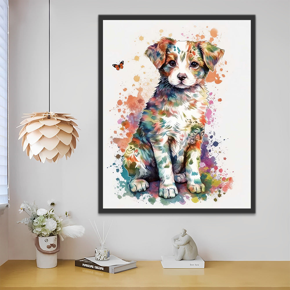 Watercolor Dog and Butterfly Paint by Numbers