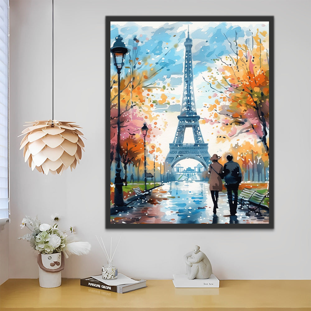 Watercolor Eiffel Tower Paint by Numbers