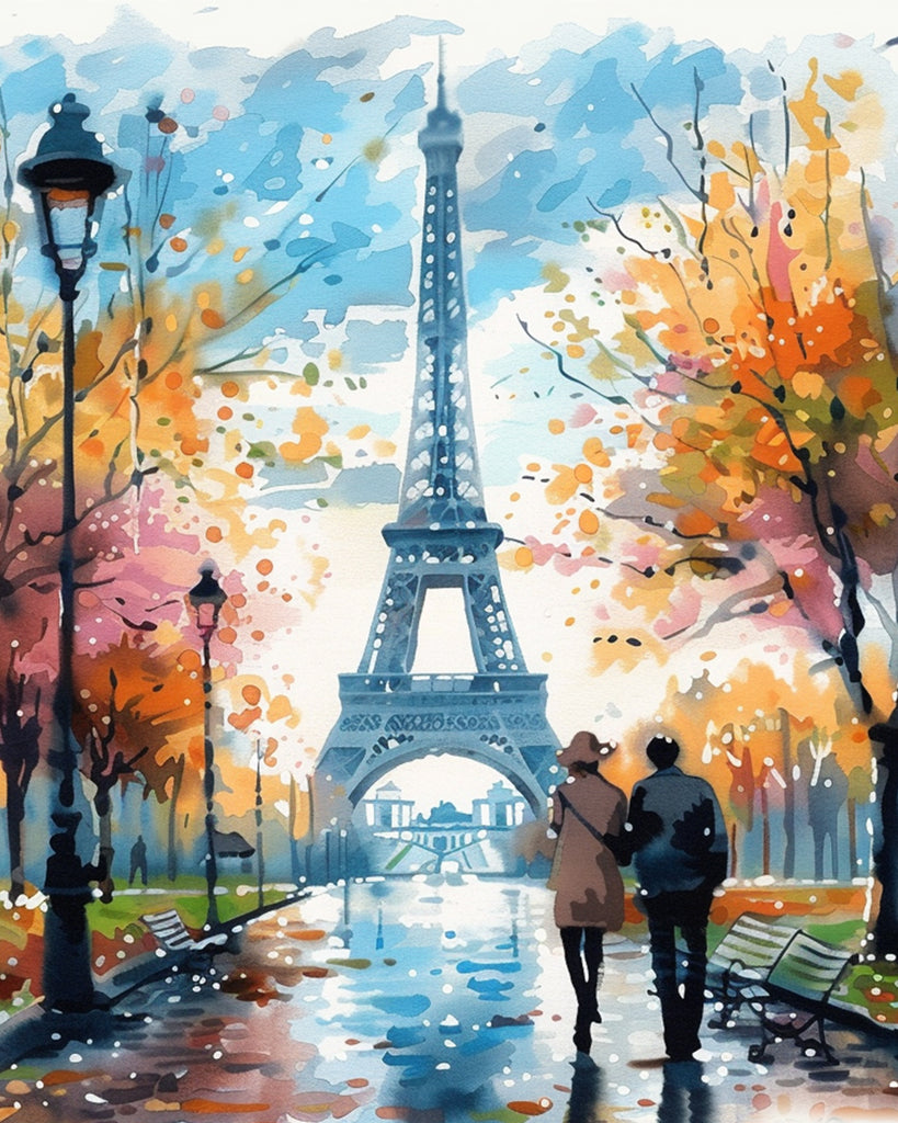 Watercolor Eiffel Tower Paint by Numbers