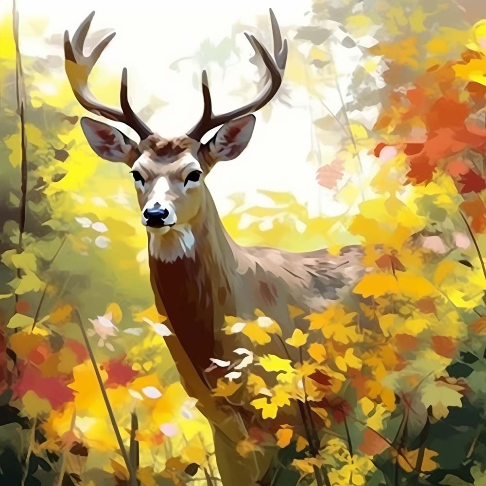 Watercolor Elk in Forest Paint by Numbers