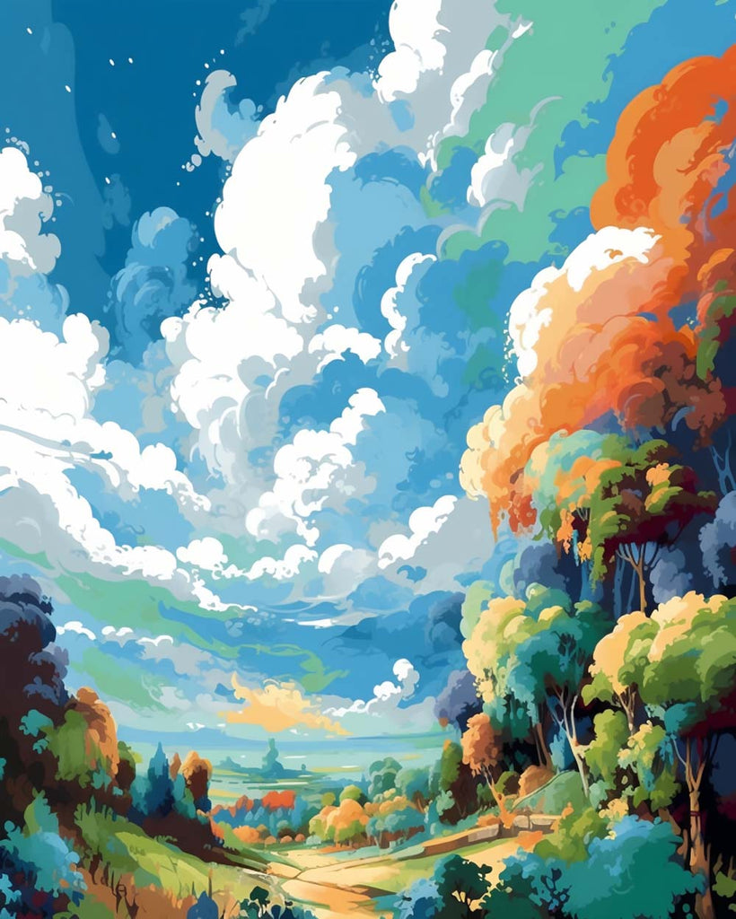 Watercolor Forest and Blue Sky Paint by Numbers