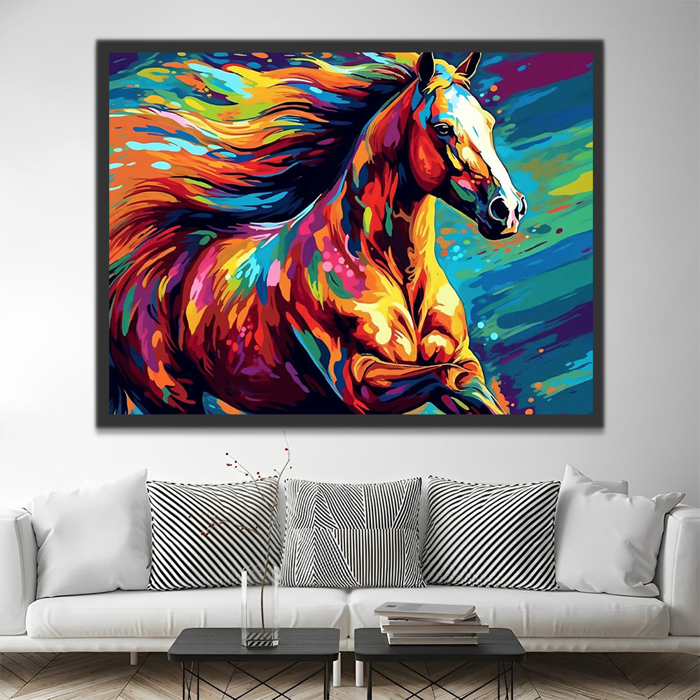 Watercolor Galloping Horse Paint by Numbers