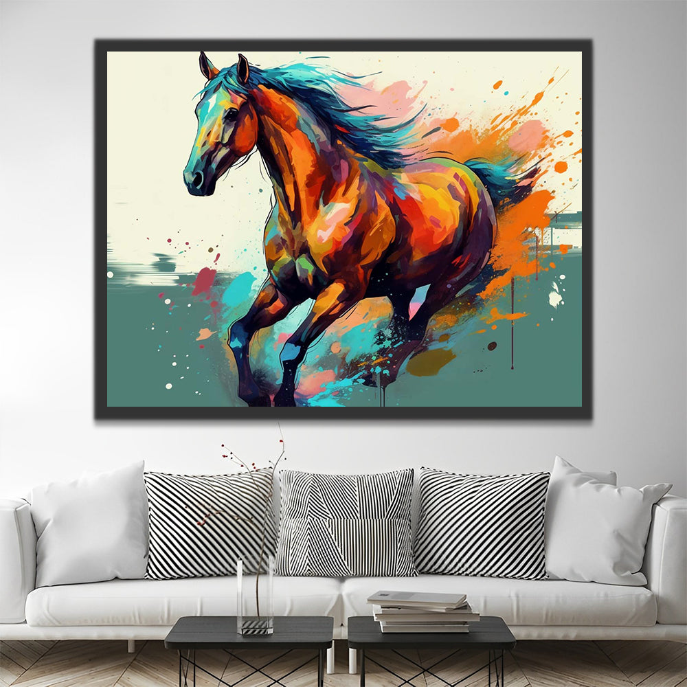 Watercolor Galloping Horse Paint by Numbers