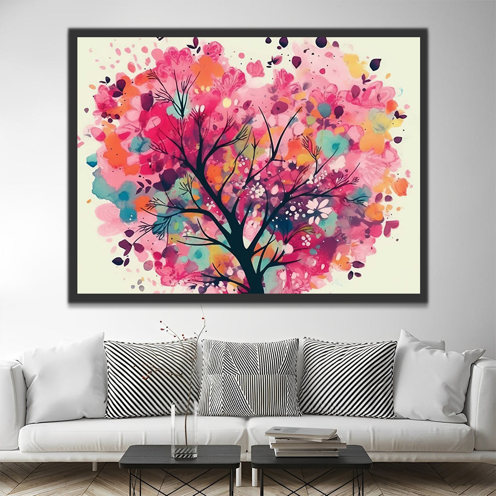 Watercolor Heart Shaped Tree Paint by Numbers