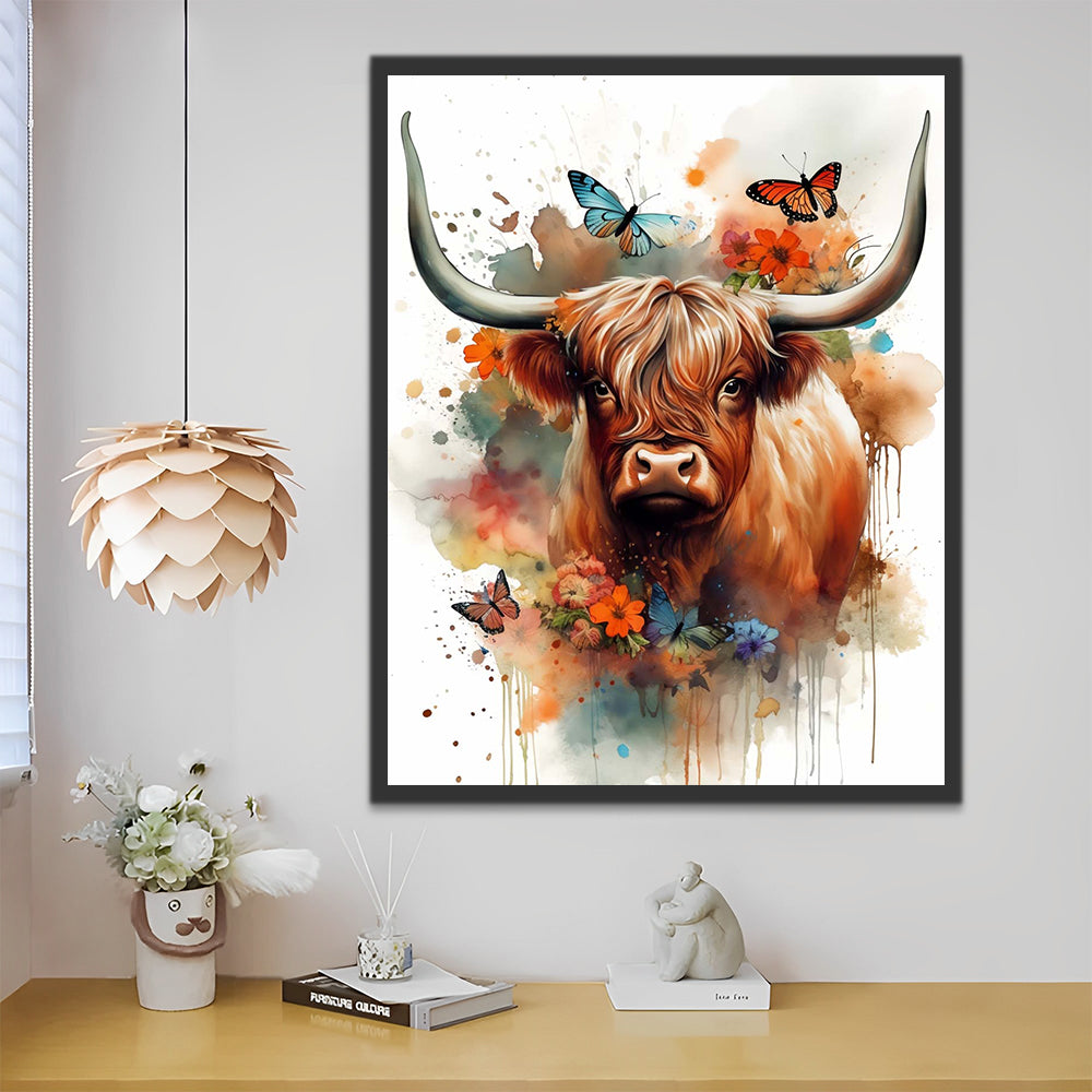 Watercolor Highland Cow Paint by Numbers