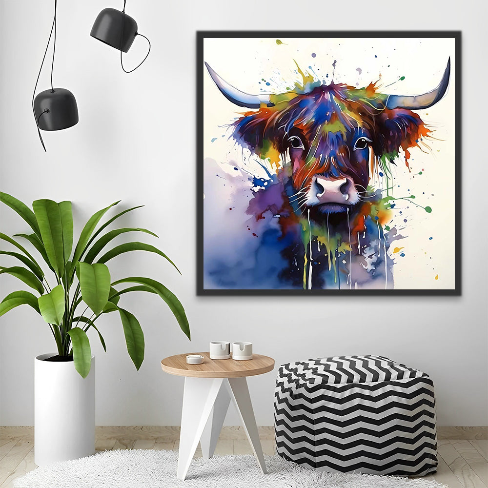 Watercolor Highland Cow Paint by Numbers