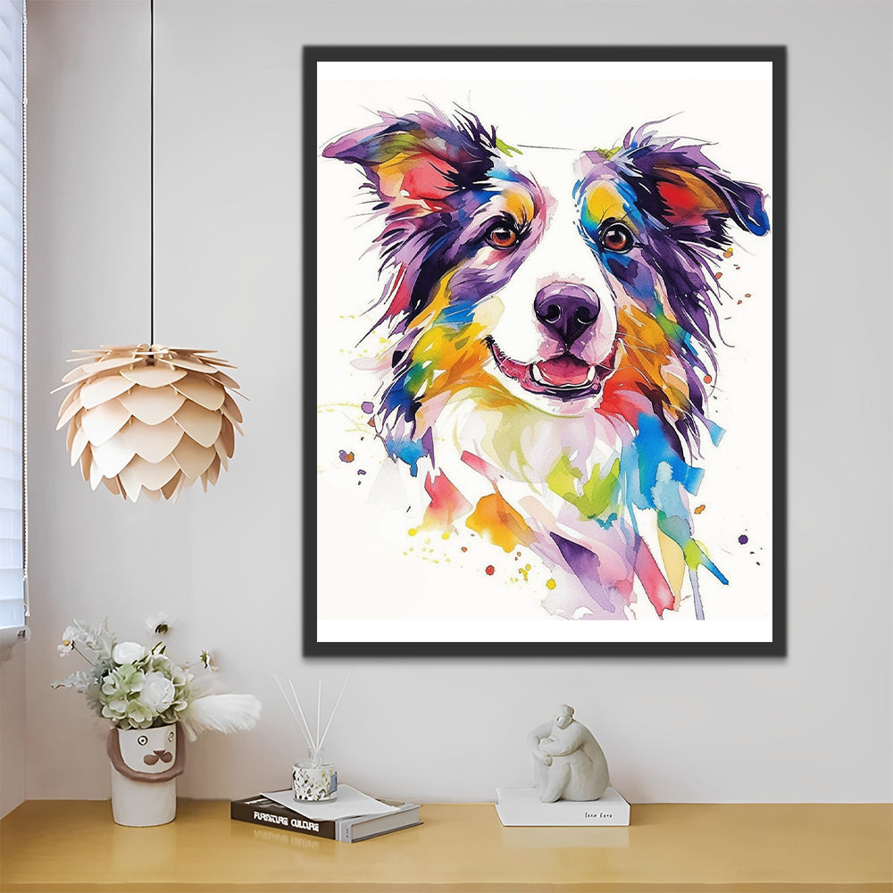 Watercolor Painting Border Collie Paint by Numbers