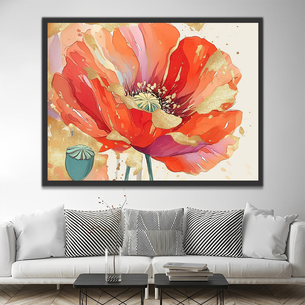 Watercolor Poppy Flower Paint by Numbers