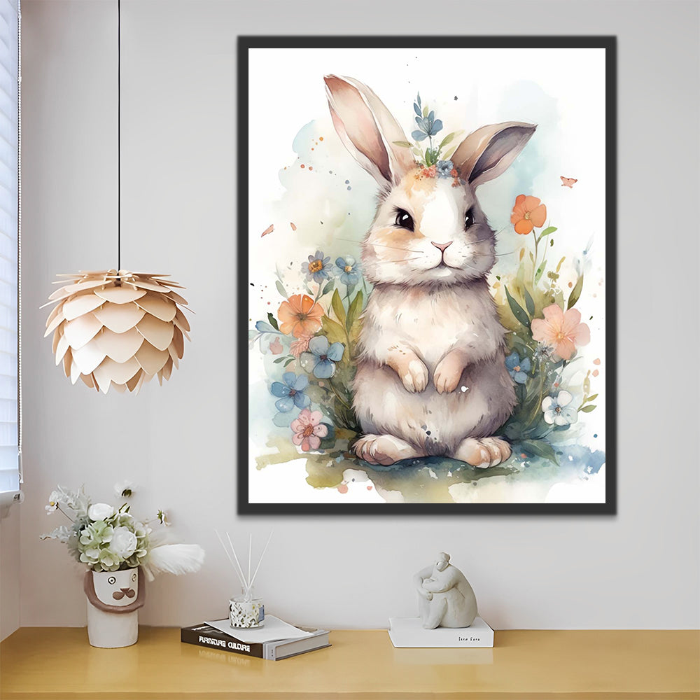 Watercolor Rabbit and Flowers Paint by Numbers