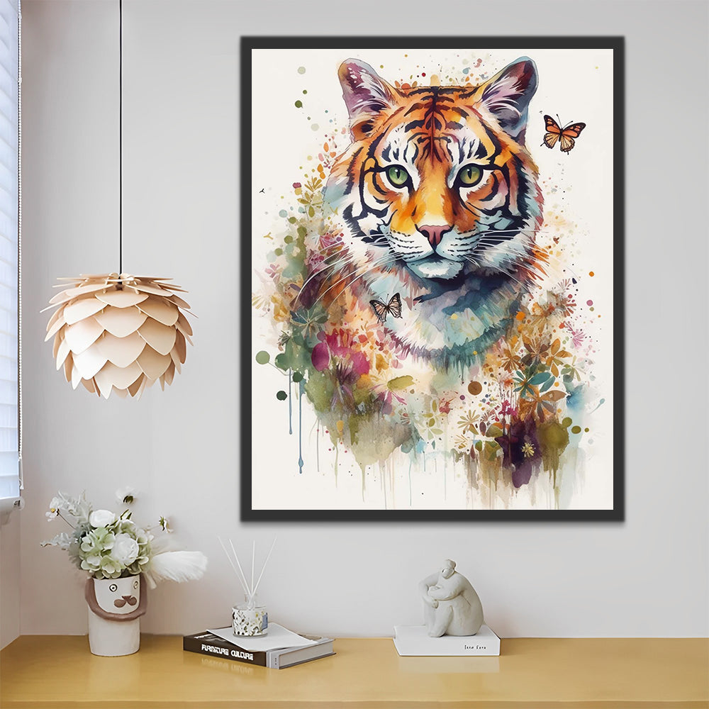 Watercolor Tiger and Butterflies Paint by Numbers