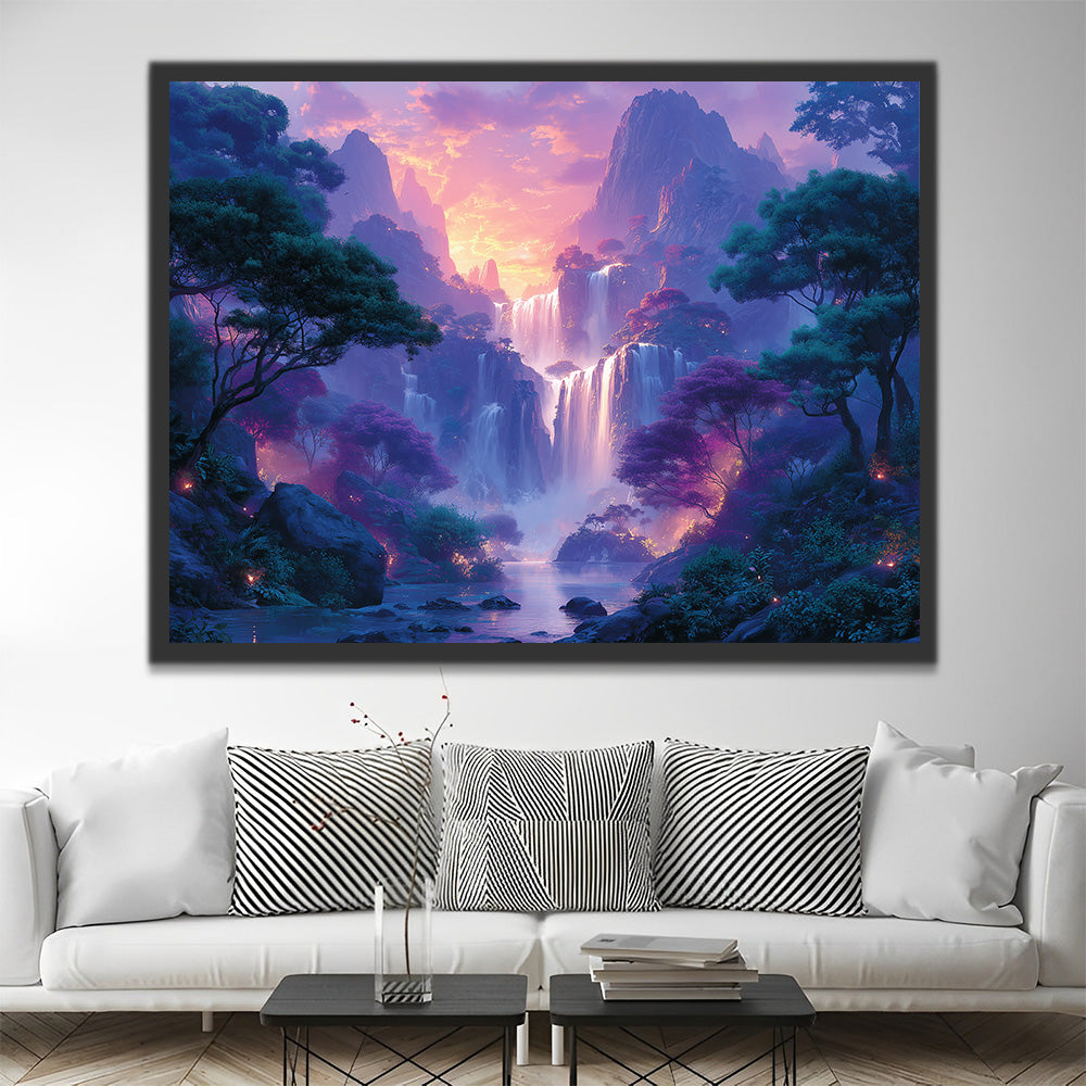 Waterfall on Purple Mountains Paint by Numbers